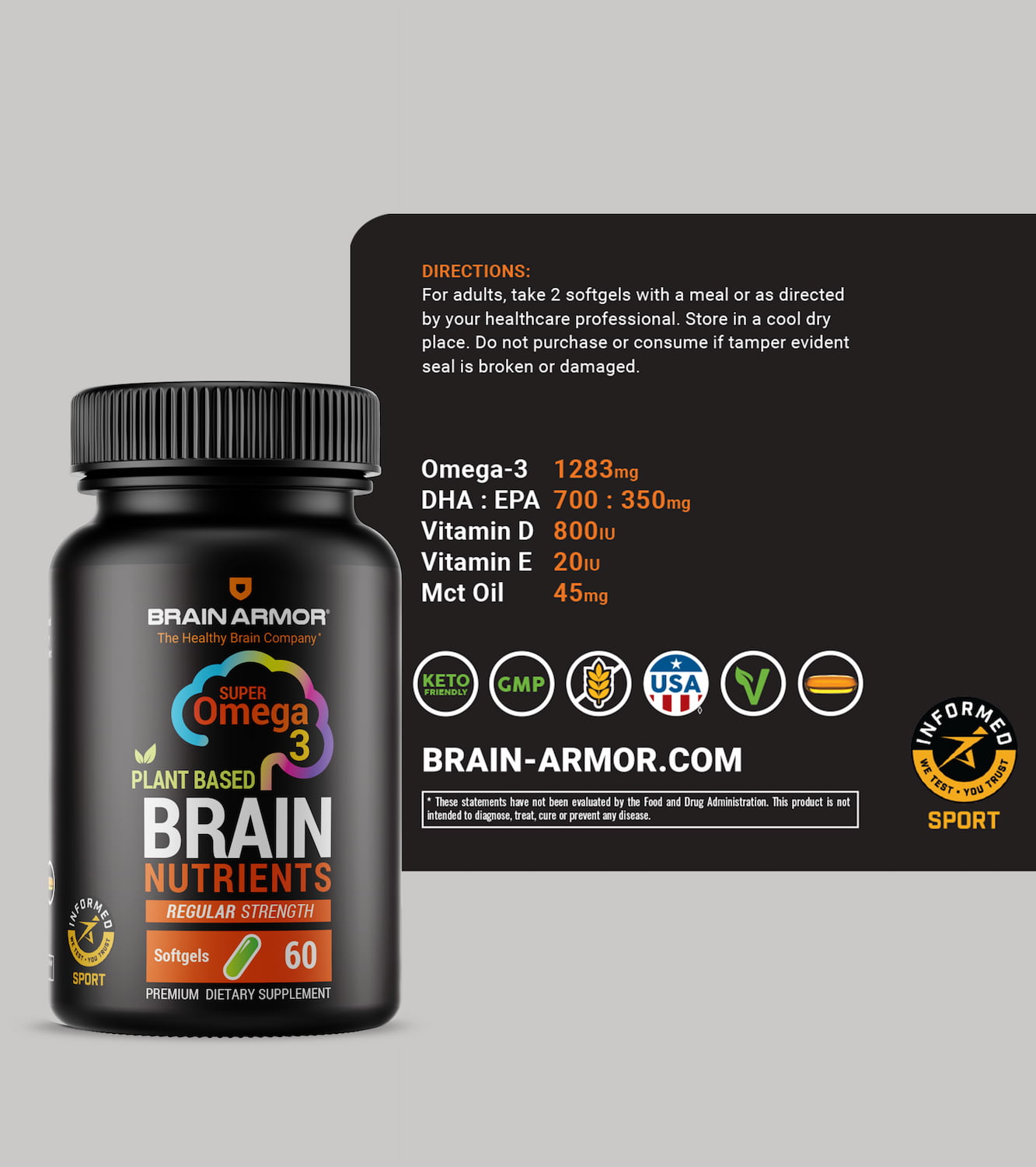 Brain Armor Plant Based Brain Nutrients Regular Strength - Softgels 60ct - Image 3